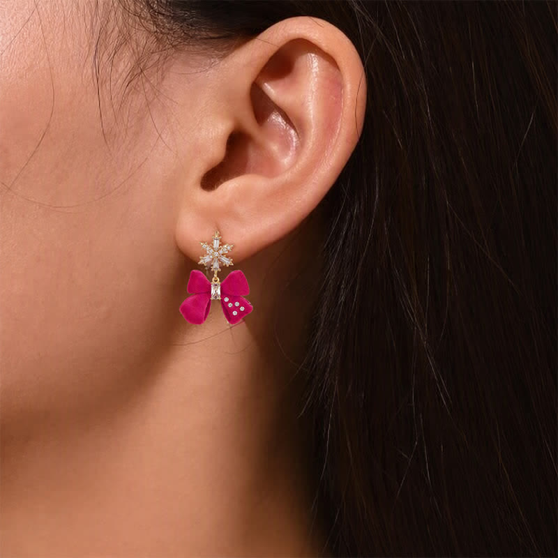 TaleClasp Pink Velvet Bow Crystal Statement Drop Earrings - image 1