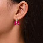 TaleClasp Pink Velvet Bow Crystal Statement Drop Earrings - image 1