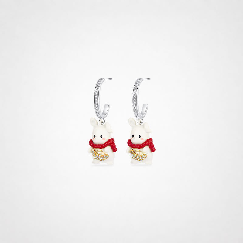 TaleClasp Crystal Bunny Charm Hoop Earrings - White - image 0