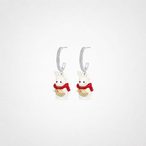 TaleClasp Crystal Bunny Charm Hoop Earrings - White - image 0