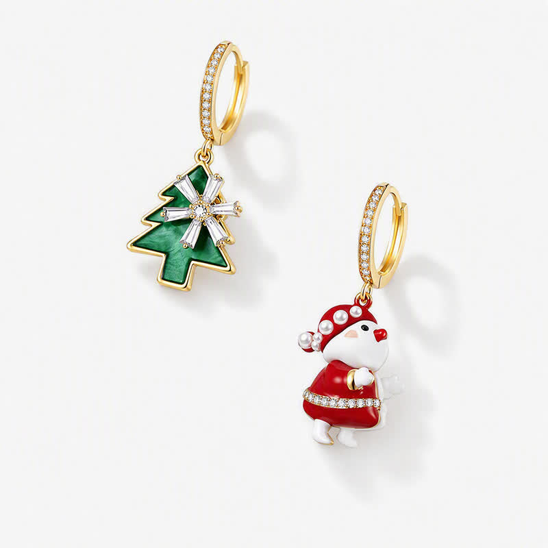 TaleClasp Asymmetric Christmas Tree Bear Huggie Earrings - image 3