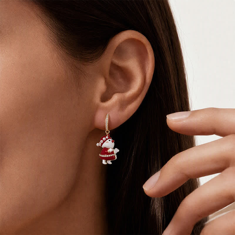 TaleClasp Asymmetric Christmas Tree Bear Huggie Earrings - image 1