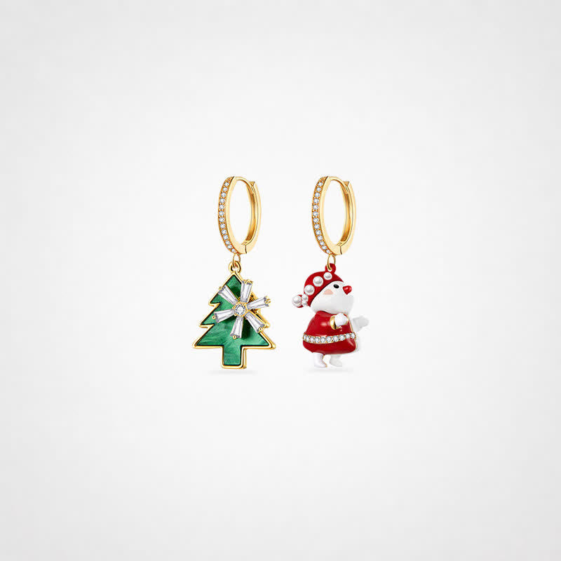 TaleClasp Asymmetric Christmas Tree Bear Huggie Earrings - Multicolor - image 0