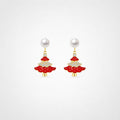 TaleClasp Pearl Red Christmas Tree Drop Earrings - Red - image 0
