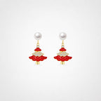 TaleClasp Pearl Red Christmas Tree Drop Earrings - Red - image 0