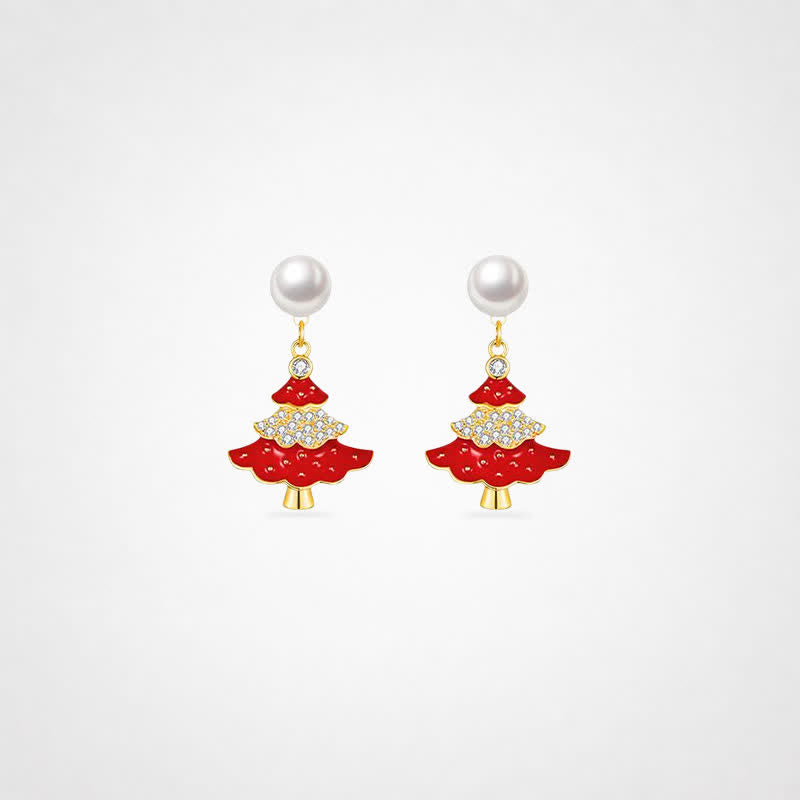 TaleClasp Pearl Red Christmas Tree Drop Earrings - Red - image 0