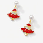 TaleClasp Pearl Red Christmas Tree Drop Earrings - image 3