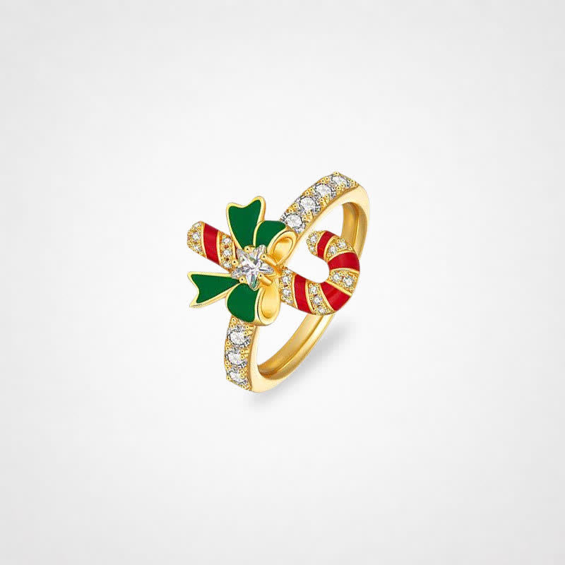 TaleClasp Candy Cane Bow Crystal Pave Gold Tone Holiday Ring - image 3