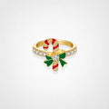 TaleClasp Candy Cane Bow Crystal Pave Gold Tone Holiday Ring - Golden - image 0