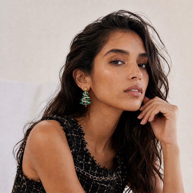 TaleClasp Festive Pearl Garland Christmas Tree Statement Earrings - image 2