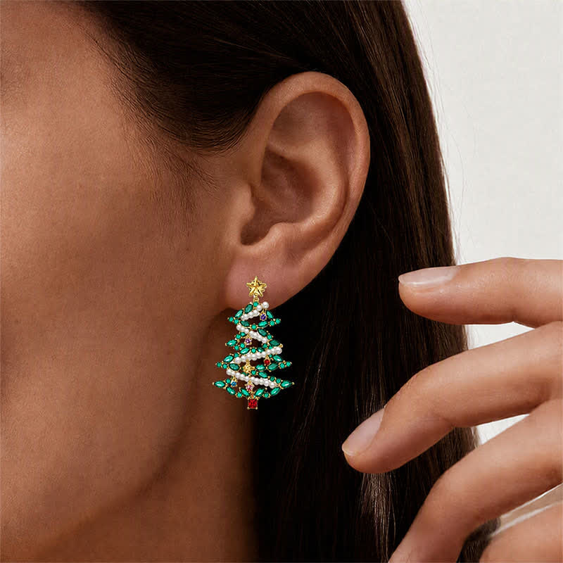 TaleClasp Festive Pearl Garland Christmas Tree Statement Earrings - image 1