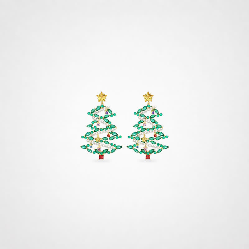 TaleClasp Festive Pearl Garland Christmas Tree Statement Earrings - image 0