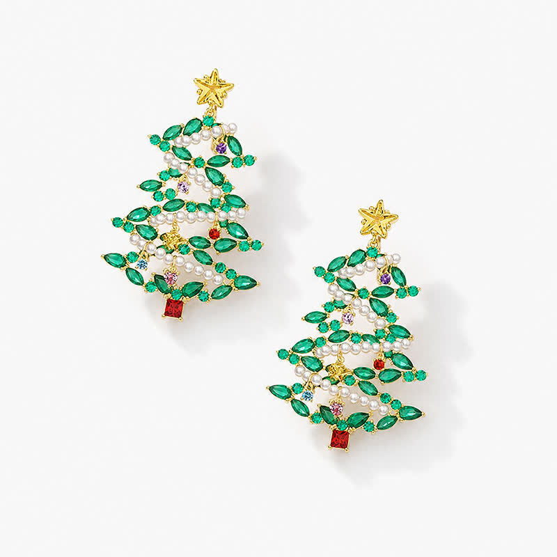 TaleClasp Festive Pearl Garland Christmas Tree Statement Earrings - Green - image 3