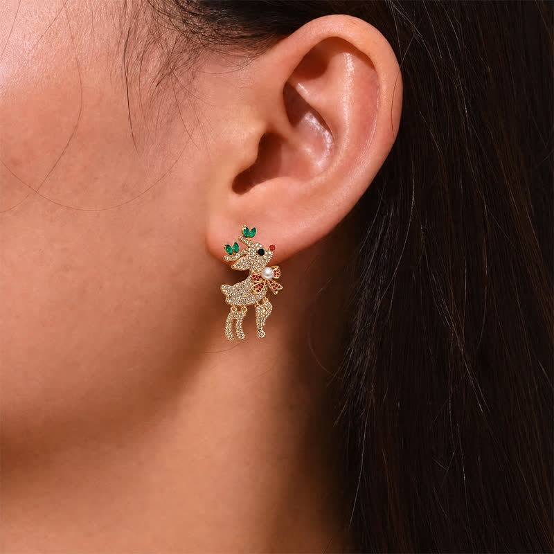 TaleClasp Festive Reindeer Gold Stud Earrings - image 1