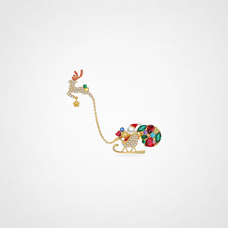 TaleClasp Holiday Reindeer Sleigh Crystal Chain Brooch - Golden - image 0