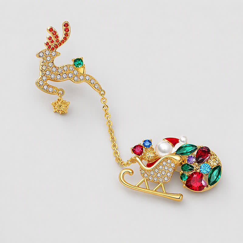TaleClasp Holiday Reindeer Sleigh Crystal Chain Brooch - image 3