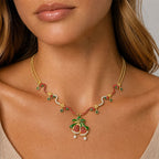 TaleClasp Festive Bow Bell Crystal Pearl Pendant Necklace - image 1