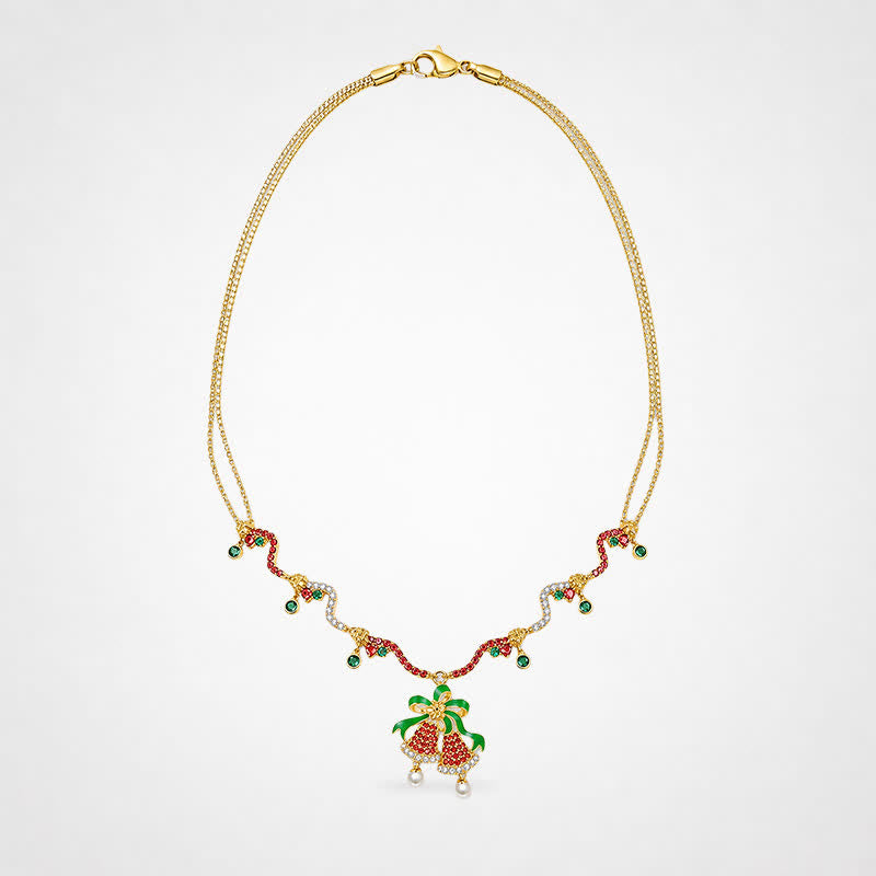 TaleClasp Festive Bow Bell Crystal Pearl Pendant Necklace - image 4