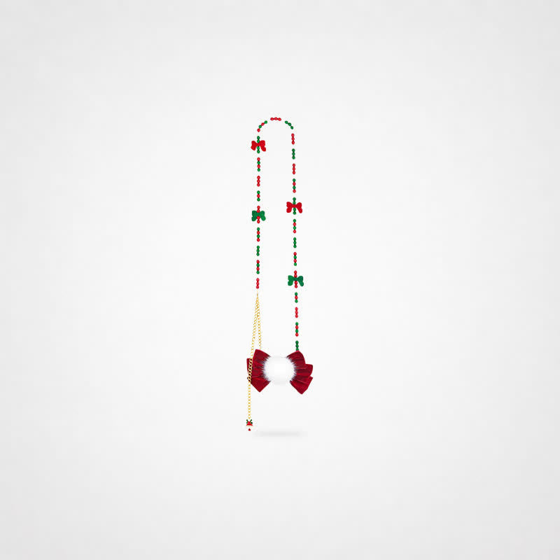 Festive Red Bow Beaded Tassel Phone Chain - Multicolor - image 0