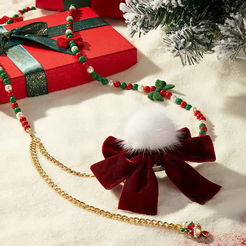Festive Red Bow Beaded Tassel Phone Chain - image 3