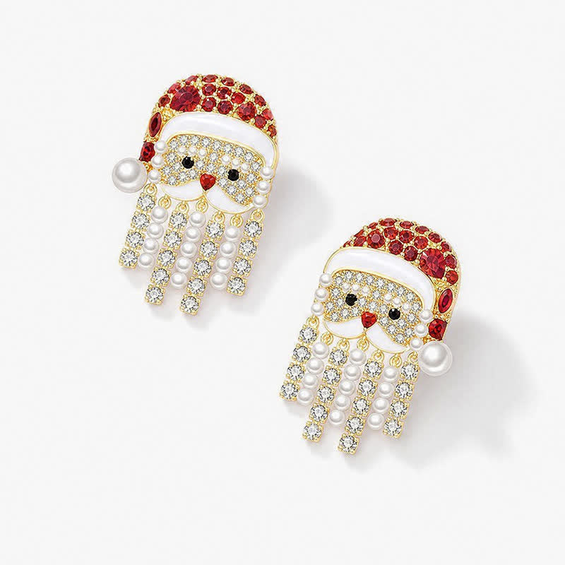TaleClasp Santa Crystal Tassel Stud Gold Earrings - image 3