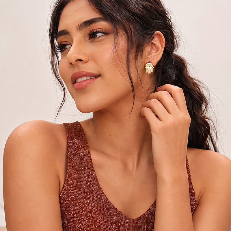 TaleClasp Santa Crystal Tassel Stud Gold Earrings - image 2