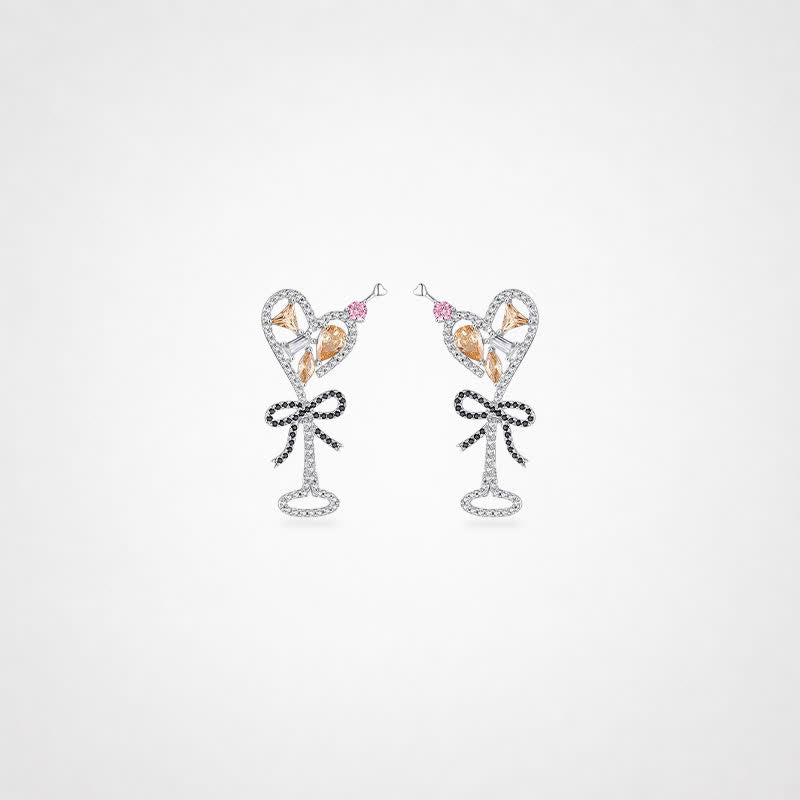 TaleClasp Crystal Cocktail Glass Drop Earrings - Silver - image 0