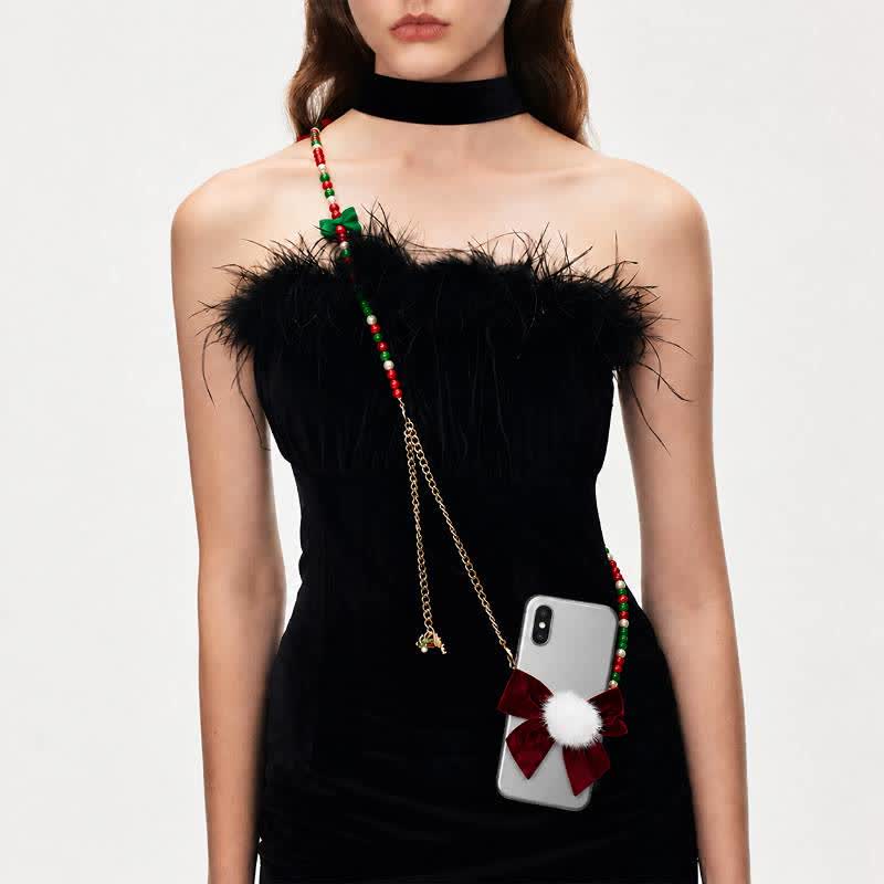 Festive Red Bow Beaded Tassel Phone Chain - image 2