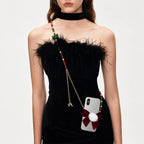 Festive Red Bow Beaded Tassel Phone Chain - image 2