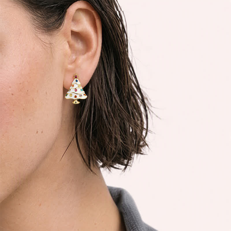 TaleClasp White Enamel Christmas Tree Stud Earrings - image 1