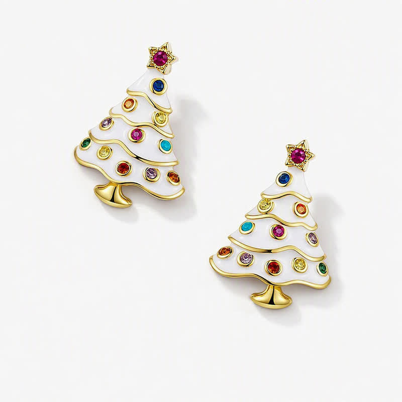 TaleClasp White Enamel Christmas Tree Stud Earrings - image 3