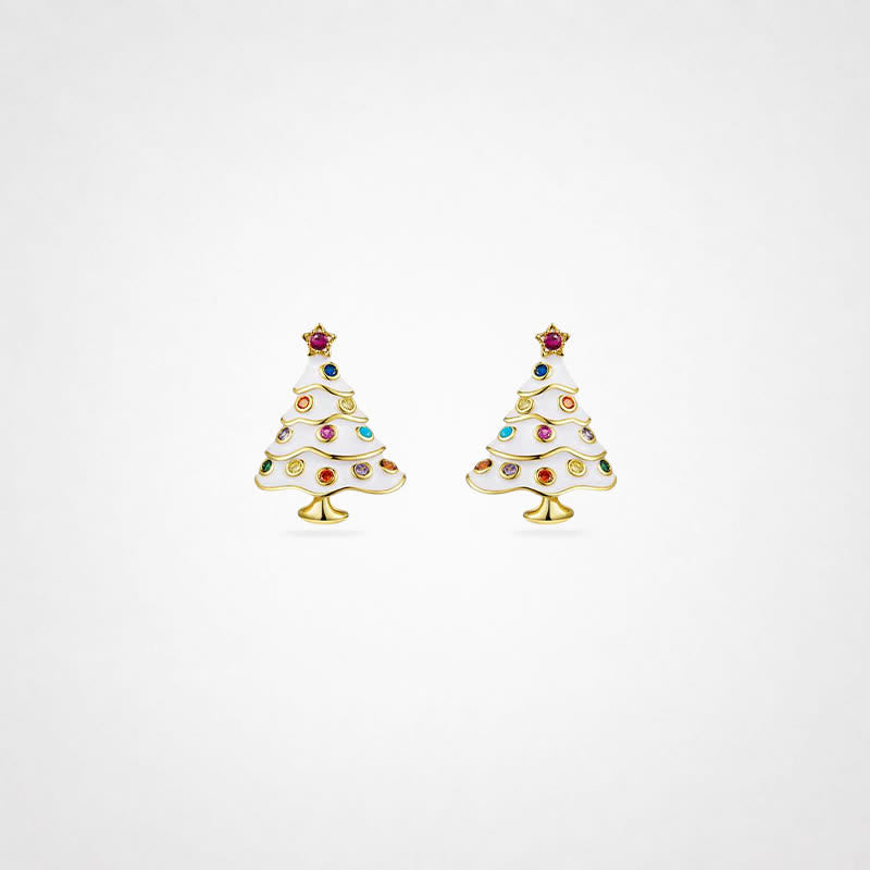 TaleClasp White Enamel Christmas Tree Stud Earrings - White - image 0