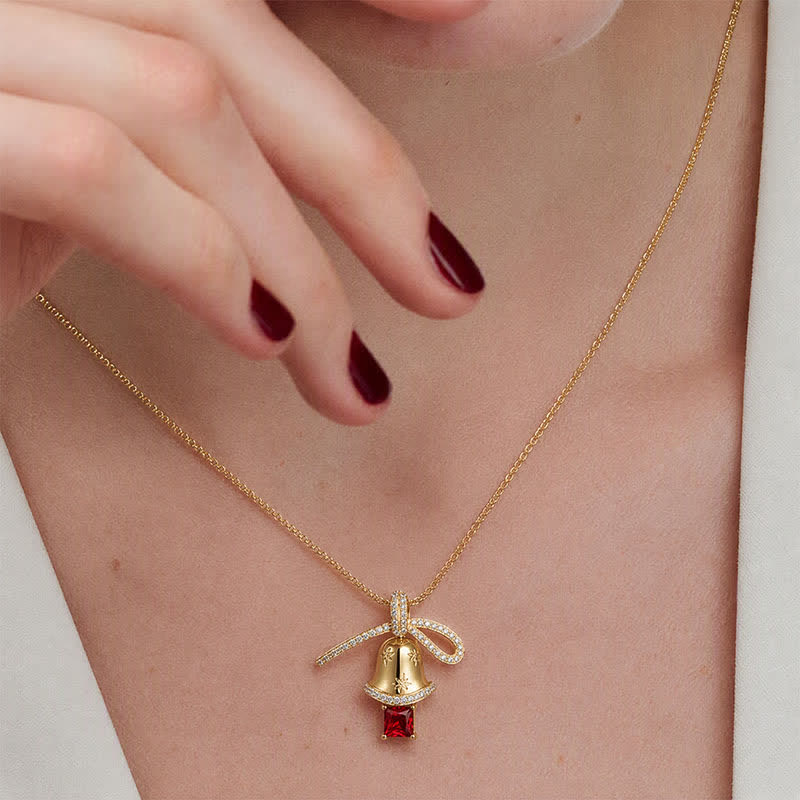 TaleClasp Bow Bell Ruby Drop Pendant Necklace - image 1