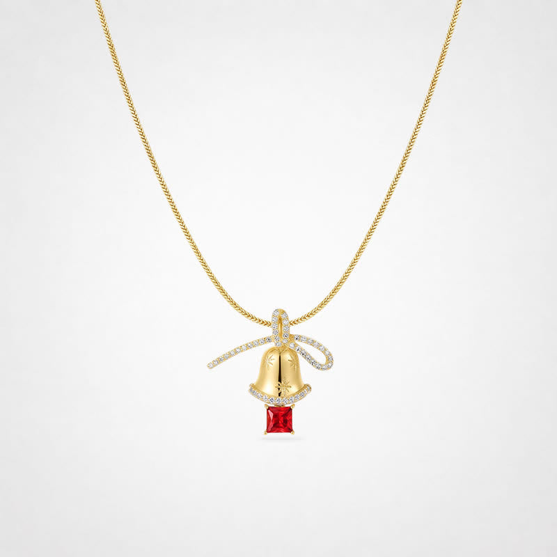 TaleClasp Bow Bell Ruby Drop Pendant Necklace - Golden - image 0