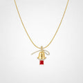 TaleClasp Bow Bell Ruby Drop Pendant Necklace - Golden - image 0