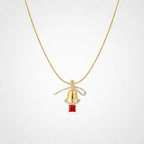 TaleClasp Bow Bell Ruby Drop Pendant Necklace - Golden - image 0