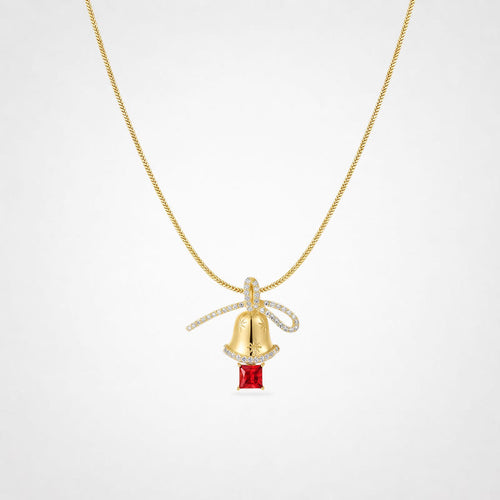 TaleClasp Bow Bell Ruby Drop Pendant Necklace - Golden - image 0