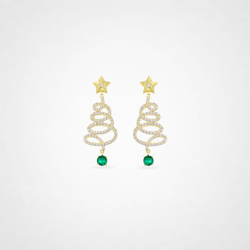 TaleClasp Elegant Star Spiral Green Crystal Drop Earrings - Golden - image 0