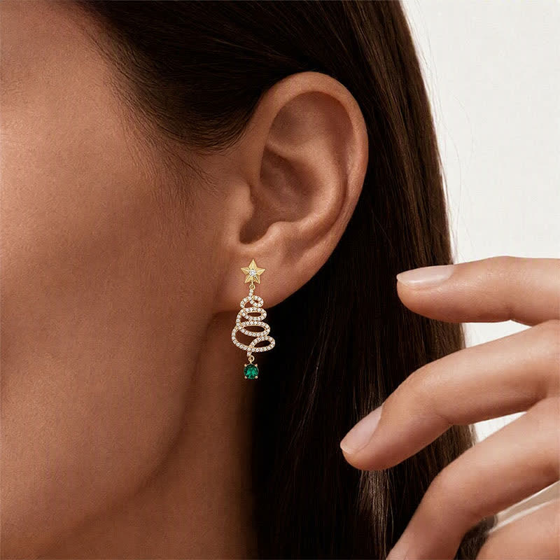 TaleClasp Elegant Star Spiral Green Crystal Drop Earrings - image 1