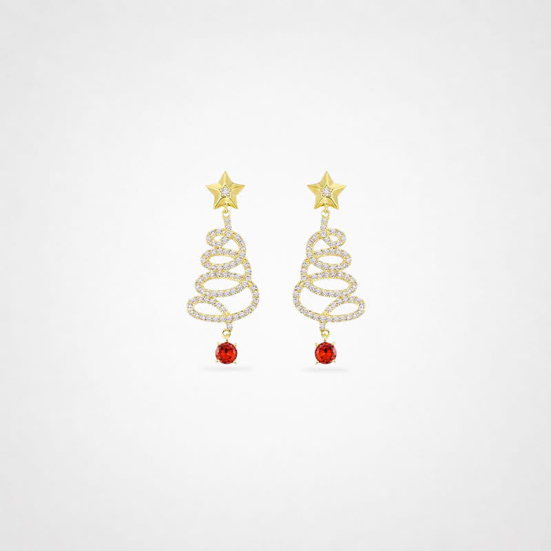 TaleClasp Starry Christmas Tree Drop Earrings - Golden - image 0