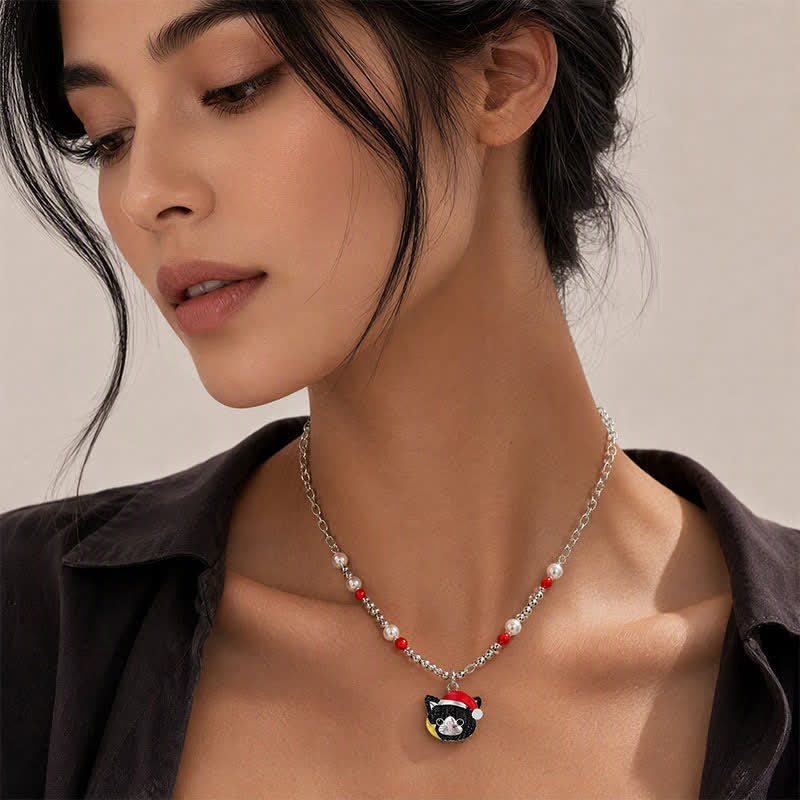 TaleClasp Festive Black Cat Pearl Beaded Pendant Necklace - image 2