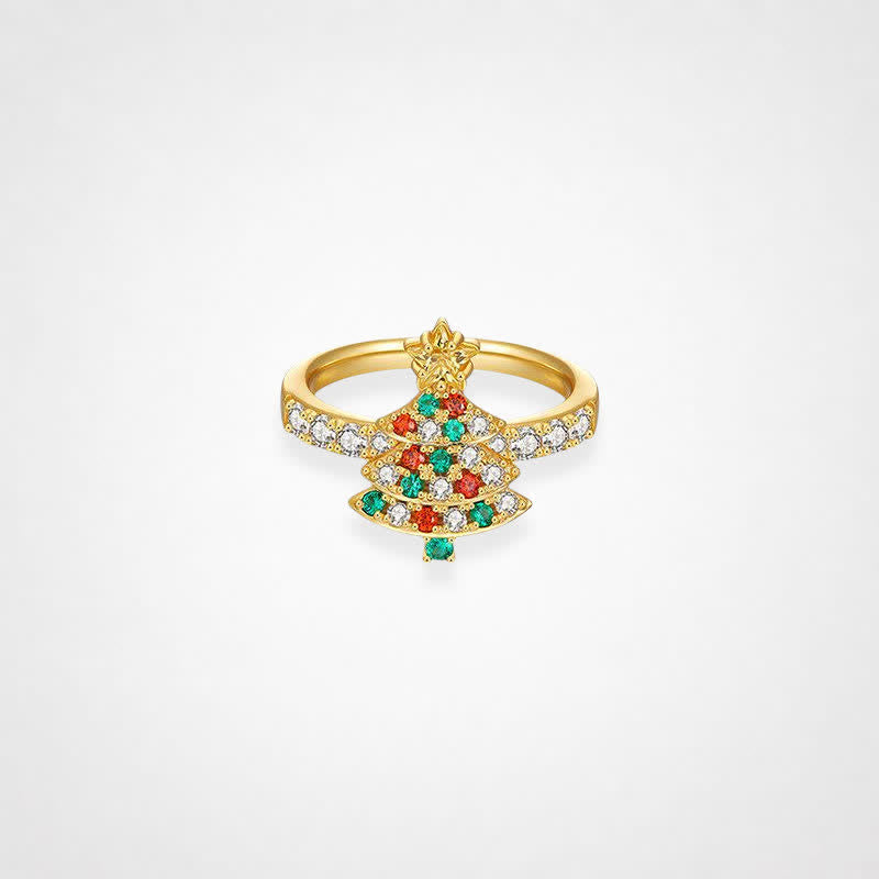 TaleClasp Gold Christmas Tree Crystal Statement Ring - Golden - image 0