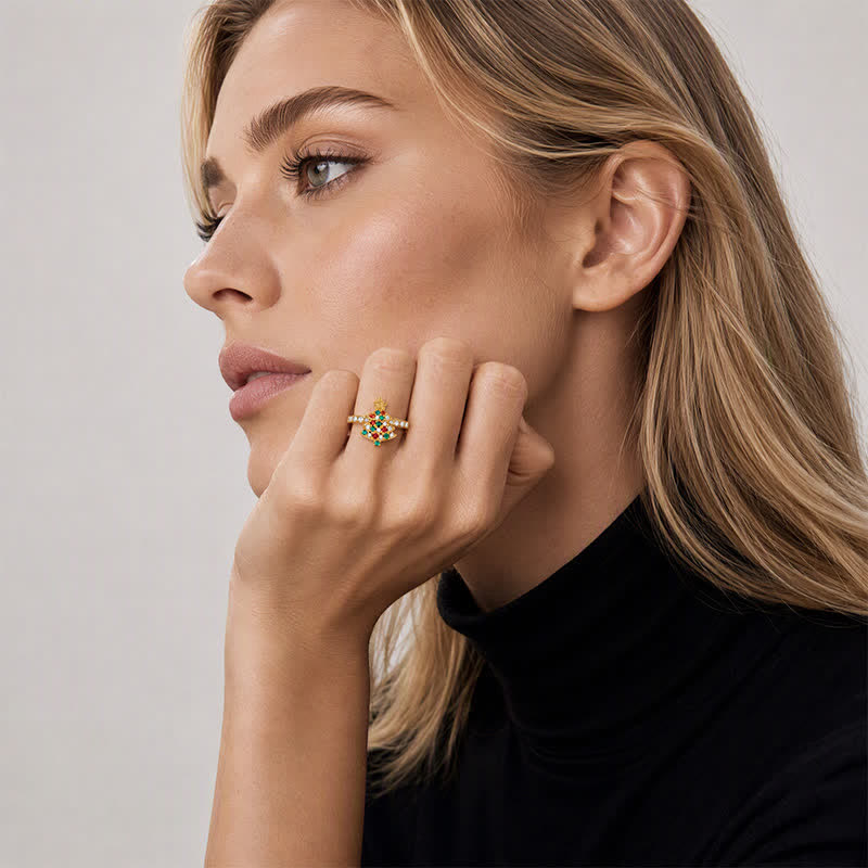 TaleClasp Gold Christmas Tree Crystal Statement Ring - image 2
