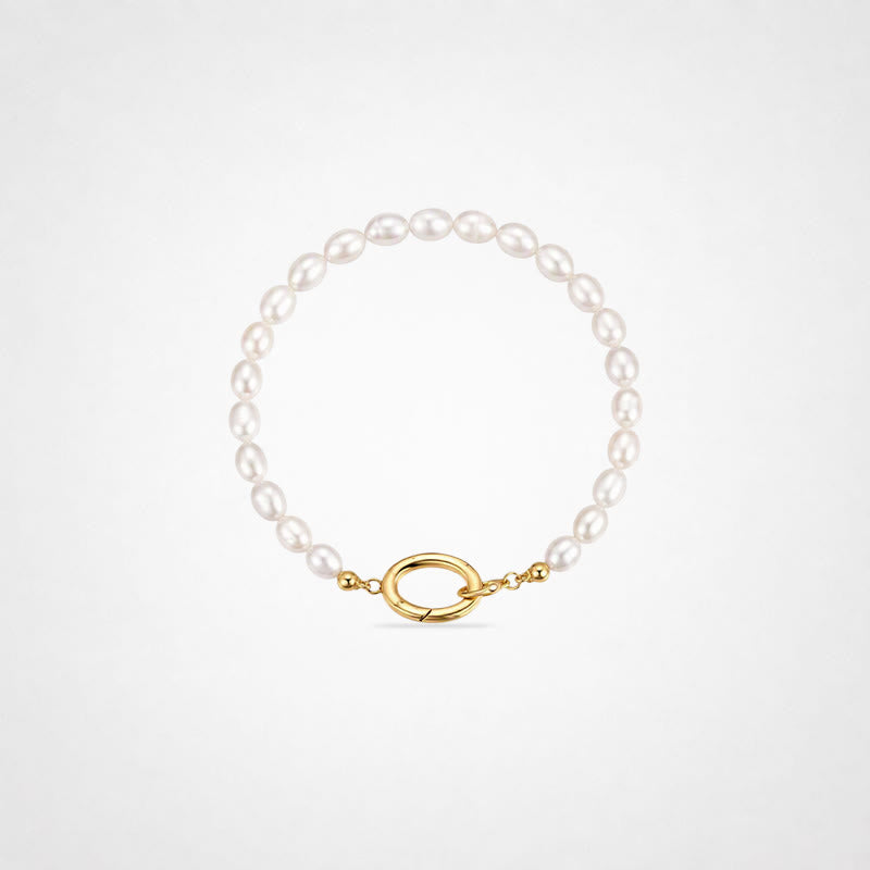 TaleClasp Elegant Pearl Gold Oval Clasp Bracelet - White - image 0