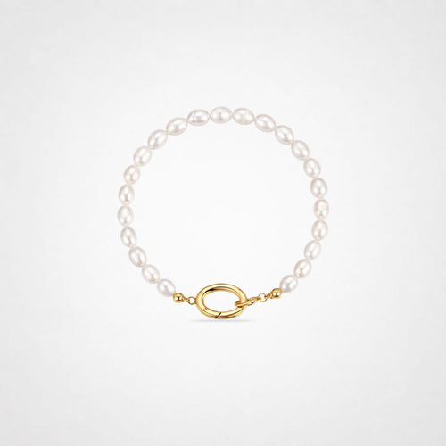 TaleClasp Elegant Pearl Gold Oval Clasp Bracelet - White - image 0
