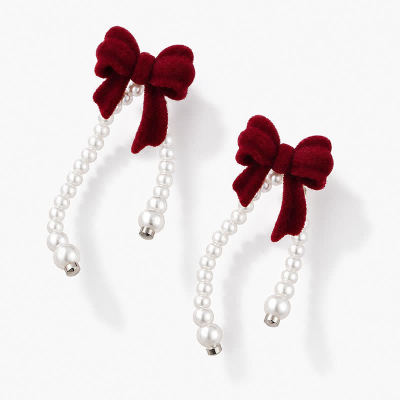 TaleClasp Vintage Velvet Bow Pearl Drape Earrings - image 3