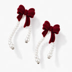 TaleClasp Vintage Velvet Bow Pearl Drape Earrings - image 3