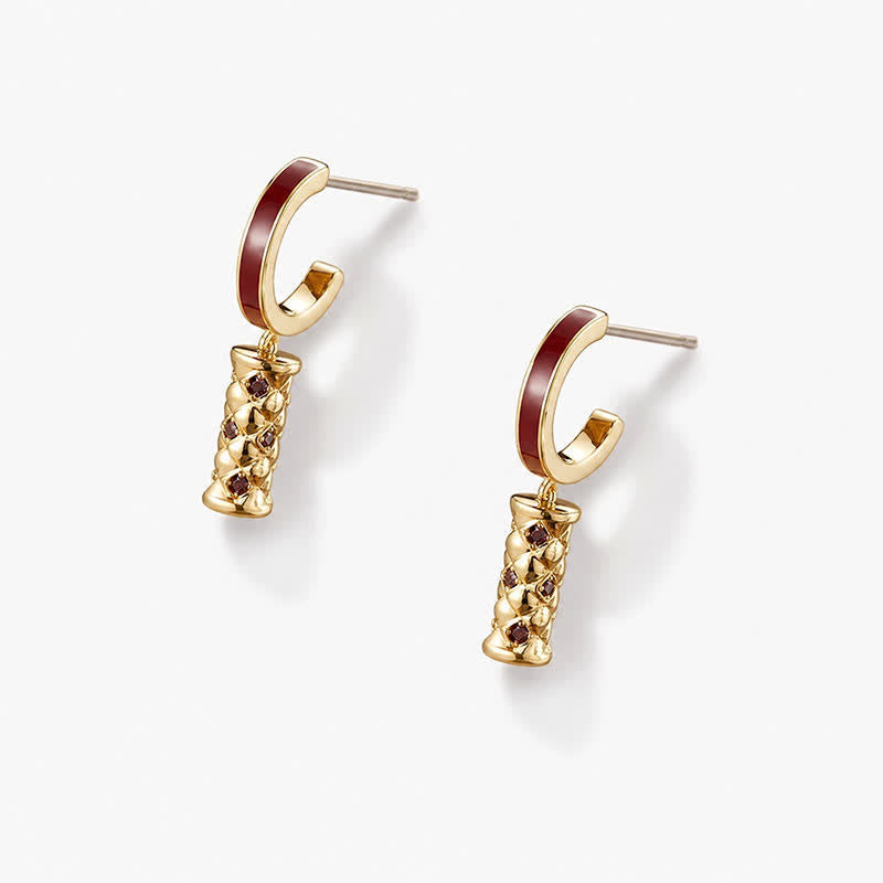 TaleClasp Burgundy Gold Tone Quilted Drop Hoop Earrings - image 3