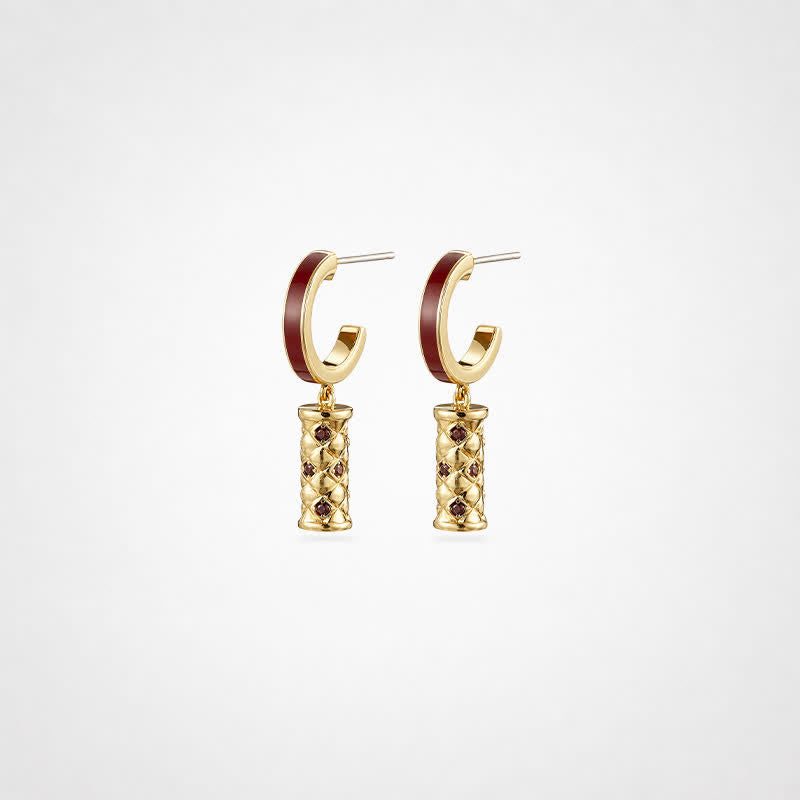 TaleClasp Burgundy Gold Tone Quilted Drop Hoop Earrings - Wine - image 0