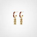 TaleClasp Burgundy Gold Tone Quilted Drop Hoop Earrings - Wine - image 0